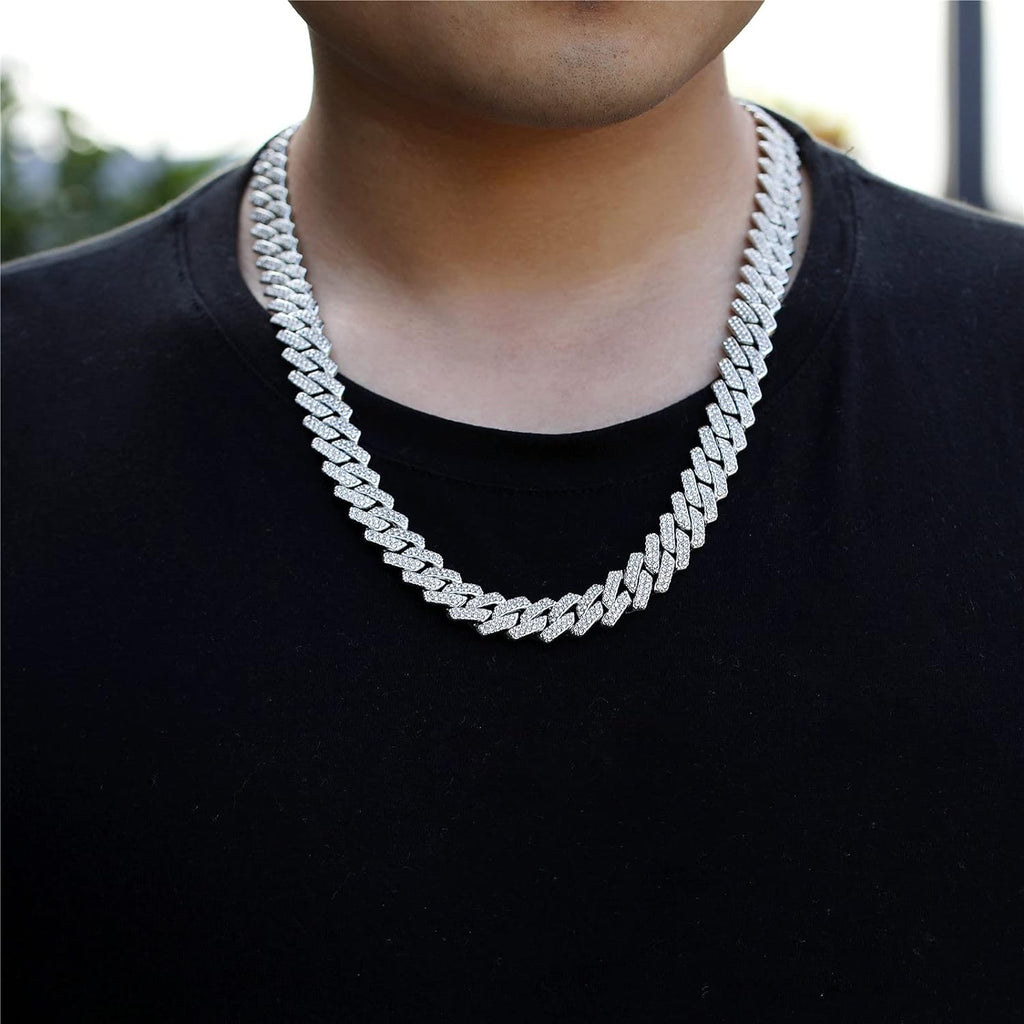 Cuban Link Chain for Men Women Iced Out Silver/Gold/Rose Gold Miami Cuban Necklace Bling Diamond Chain Hip Hop Jewelry with Gift Box