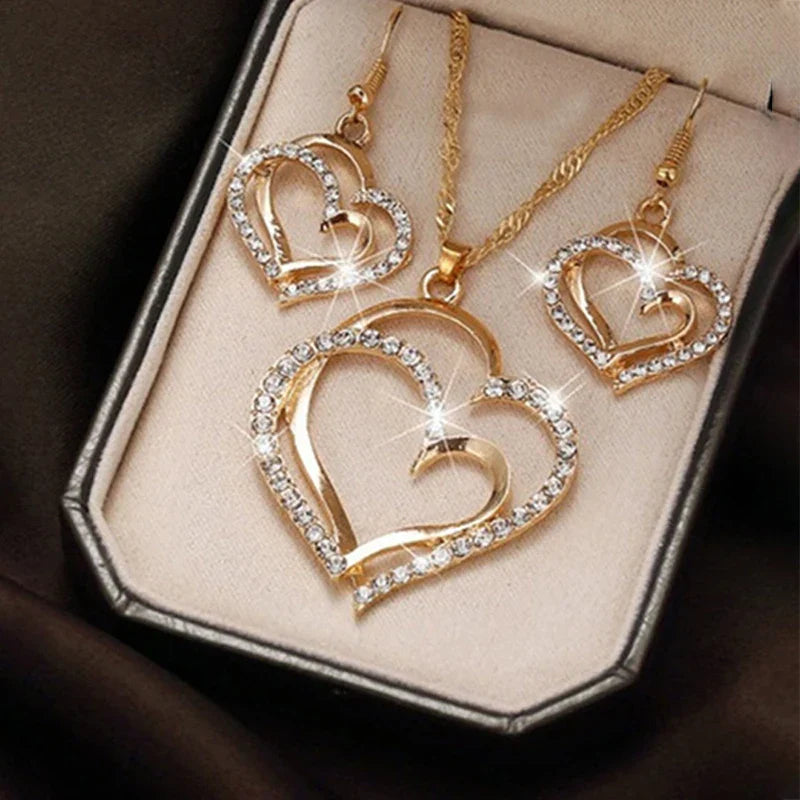 Heart Shaped Rhinestone Jewelry Set for Women