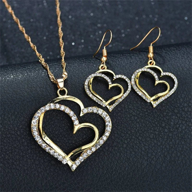 Heart Shaped Rhinestone Jewelry Set for Women