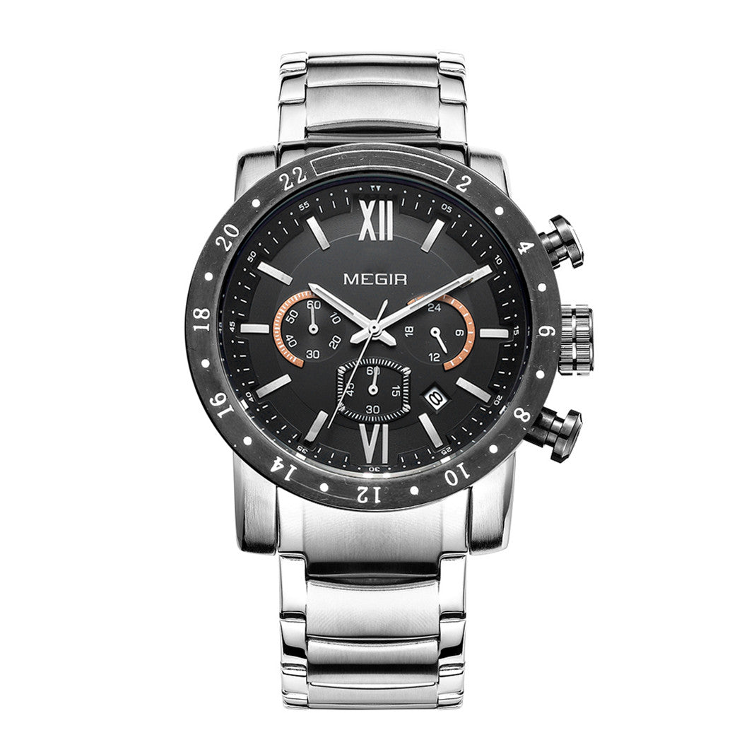 MEGIR Luxury Men's Business Watches Chronograph Waterproof Stainless Steel Quartz Watch Calendar Male Clock Reloj Hombre 3008