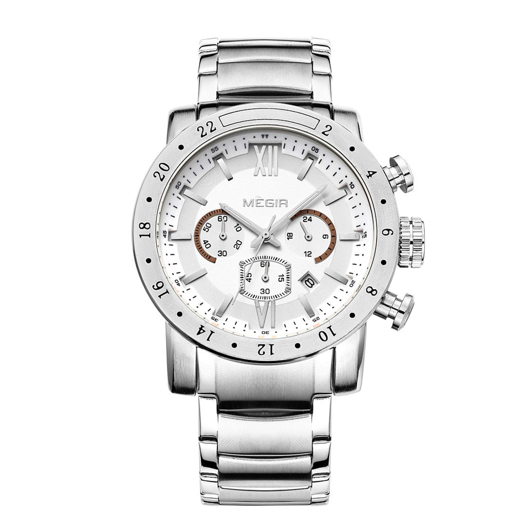 MEGIR Luxury Men's Business Watches Chronograph Waterproof Stainless Steel Quartz Watch Calendar Male Clock Reloj Hombre 3008