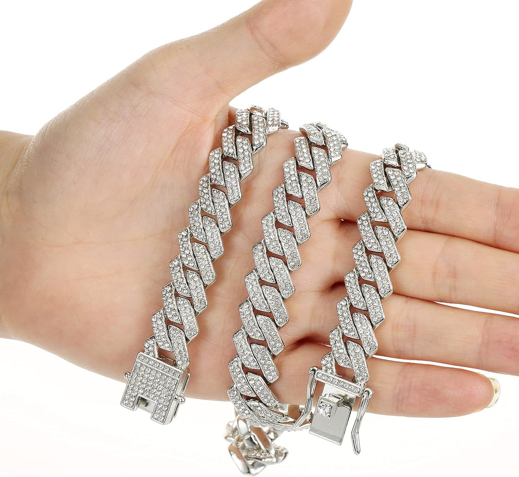 Cuban Link Chain for Men Women Iced Out Silver/Gold/Rose Gold Miami Cuban Necklace Bling Diamond Chain Hip Hop Jewelry with Gift Box