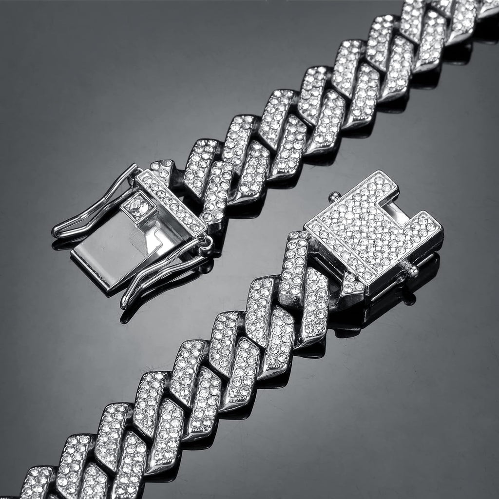 Cuban Link Chain for Men Women Iced Out Silver/Gold/Rose Gold Miami Cuban Necklace Bling Diamond Chain Hip Hop Jewelry with Gift Box