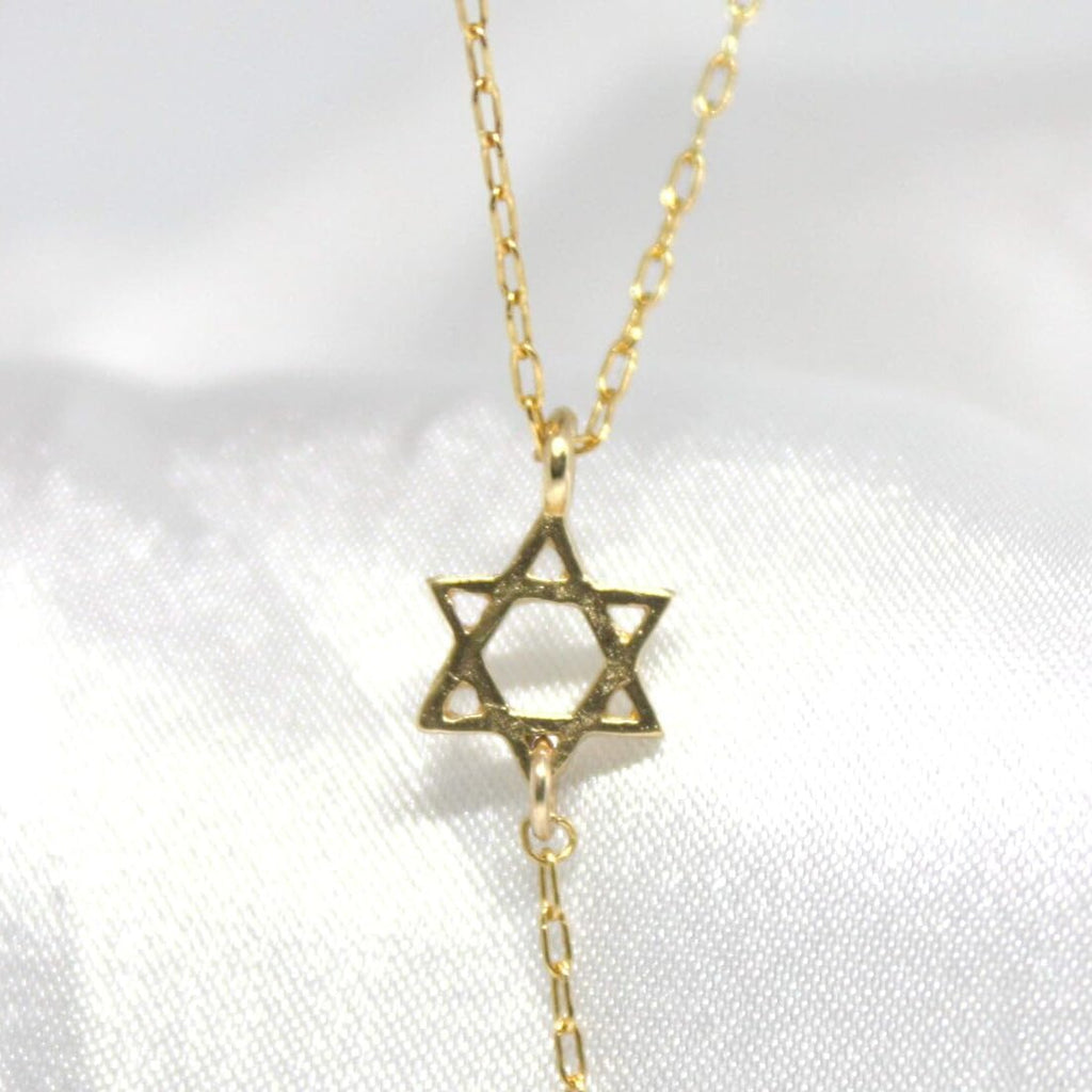 18K Gold Plated Star of David Lariat Necklace-3