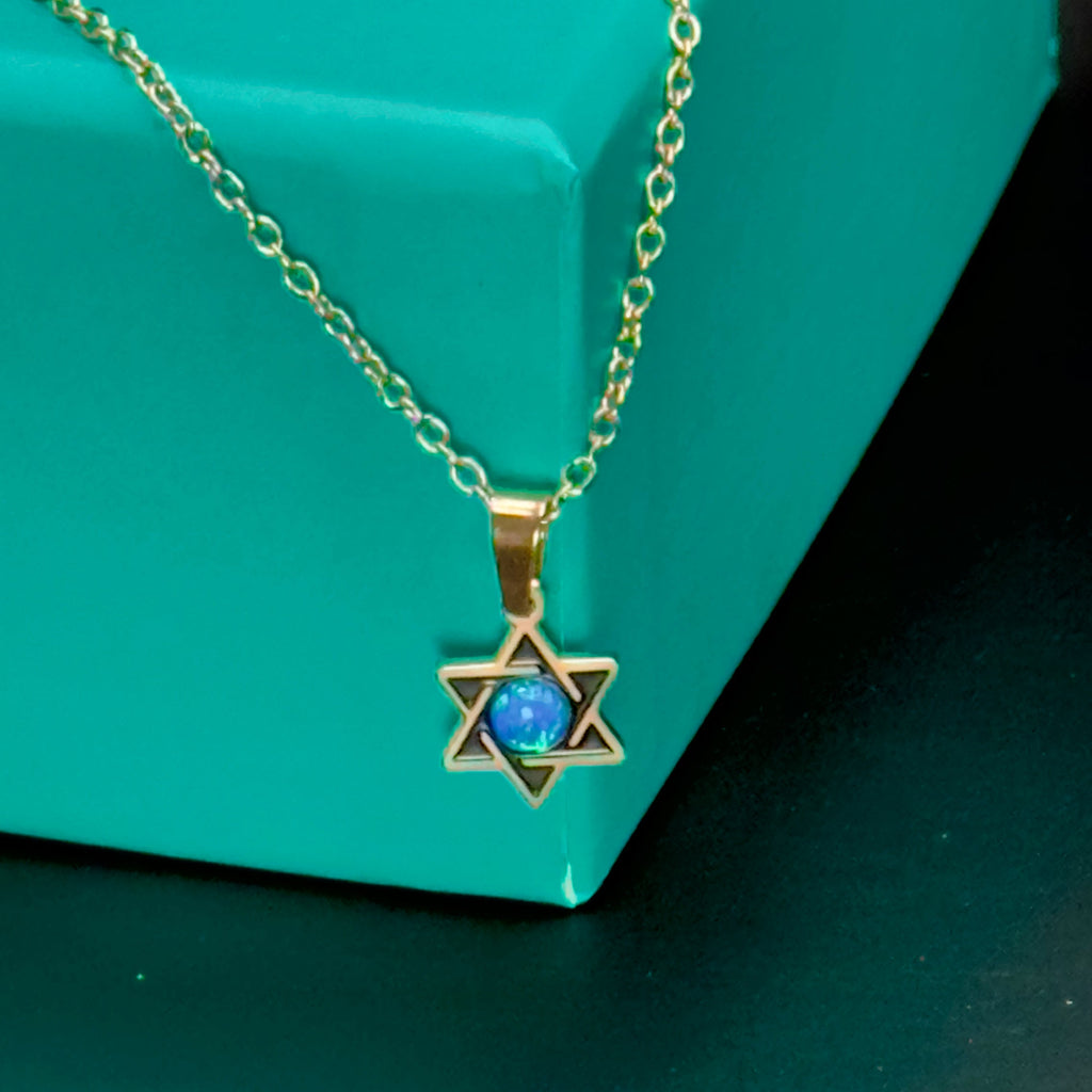 Star of David Necklace with Blue Opal
