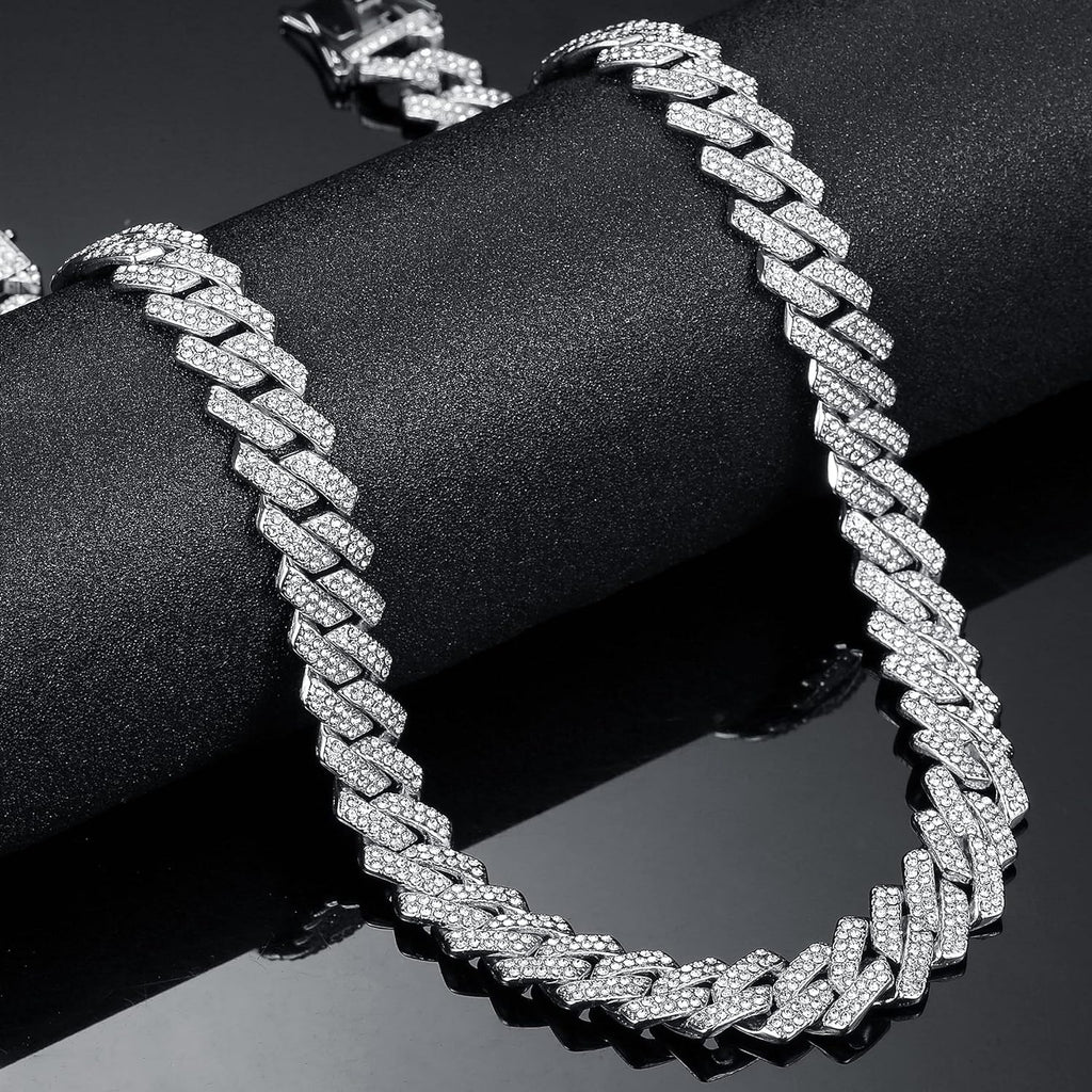 Cuban Link Chain for Men Women Iced Out Silver/Gold/Rose Gold Miami Cuban Necklace Bling Diamond Chain Hip Hop Jewelry with Gift Box