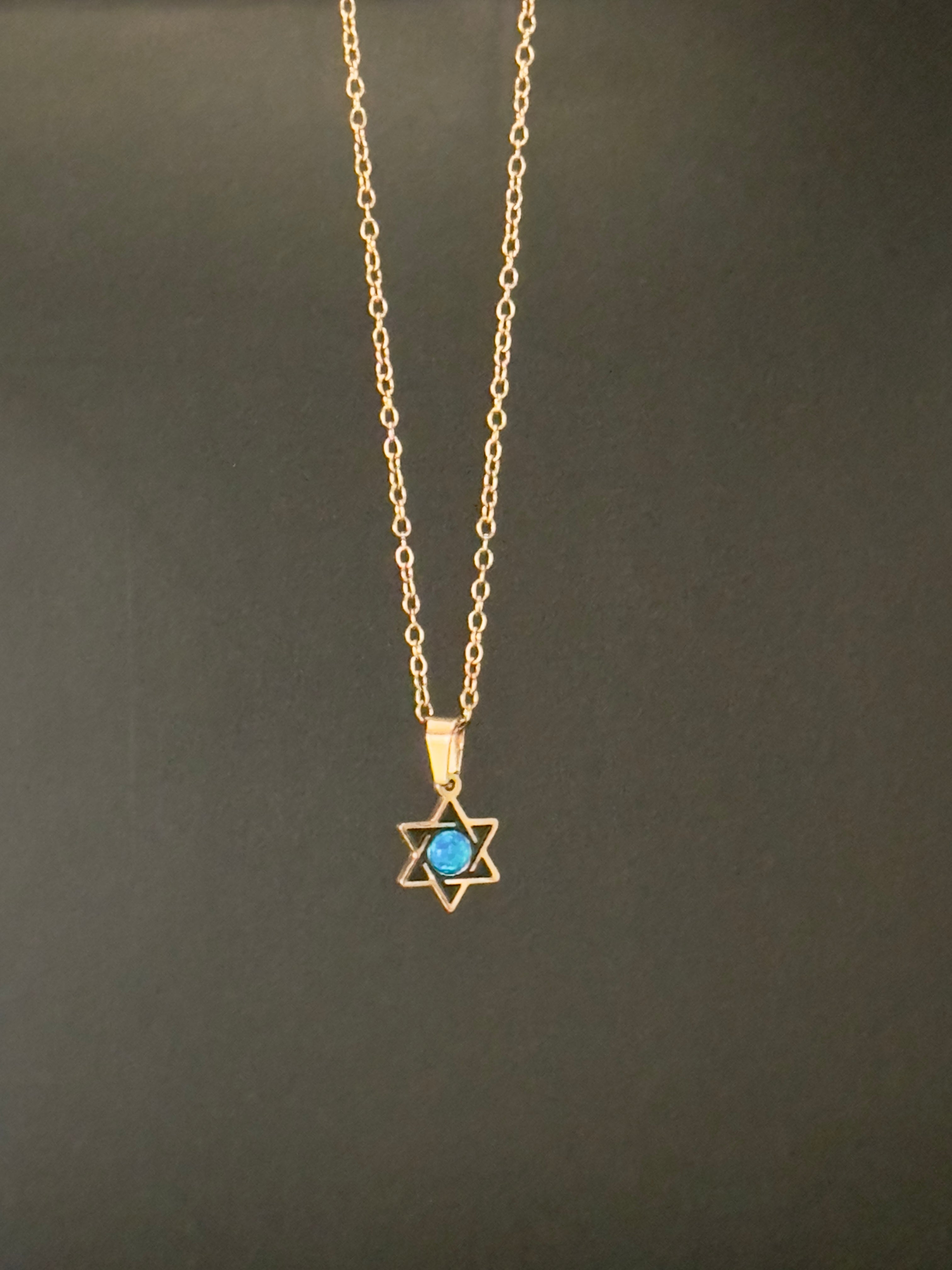 Star of David Necklace with Blue Opal