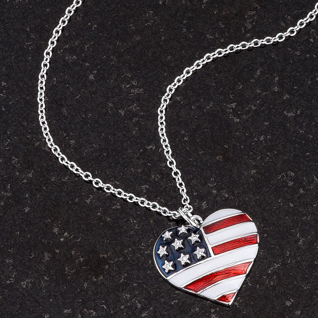 Stars and Stripes Rhodium Necklace with CZ-3