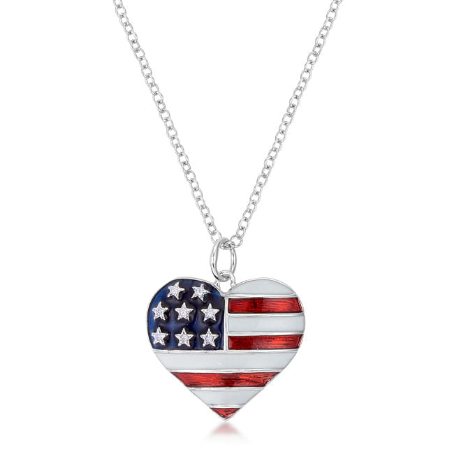 Stars and Stripes Rhodium Necklace with CZ-0