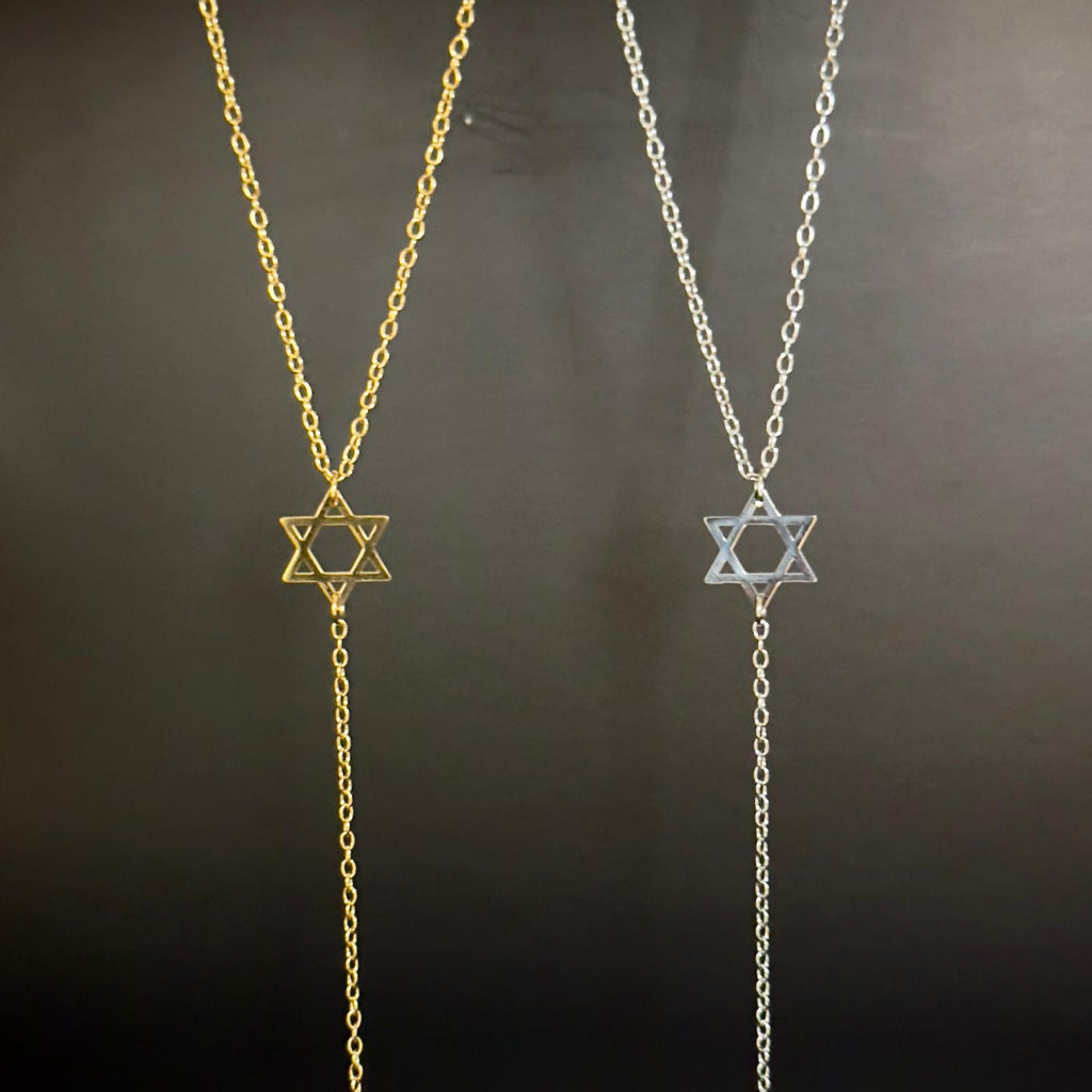 18K Gold Plated Star of David Lariat Necklace-1