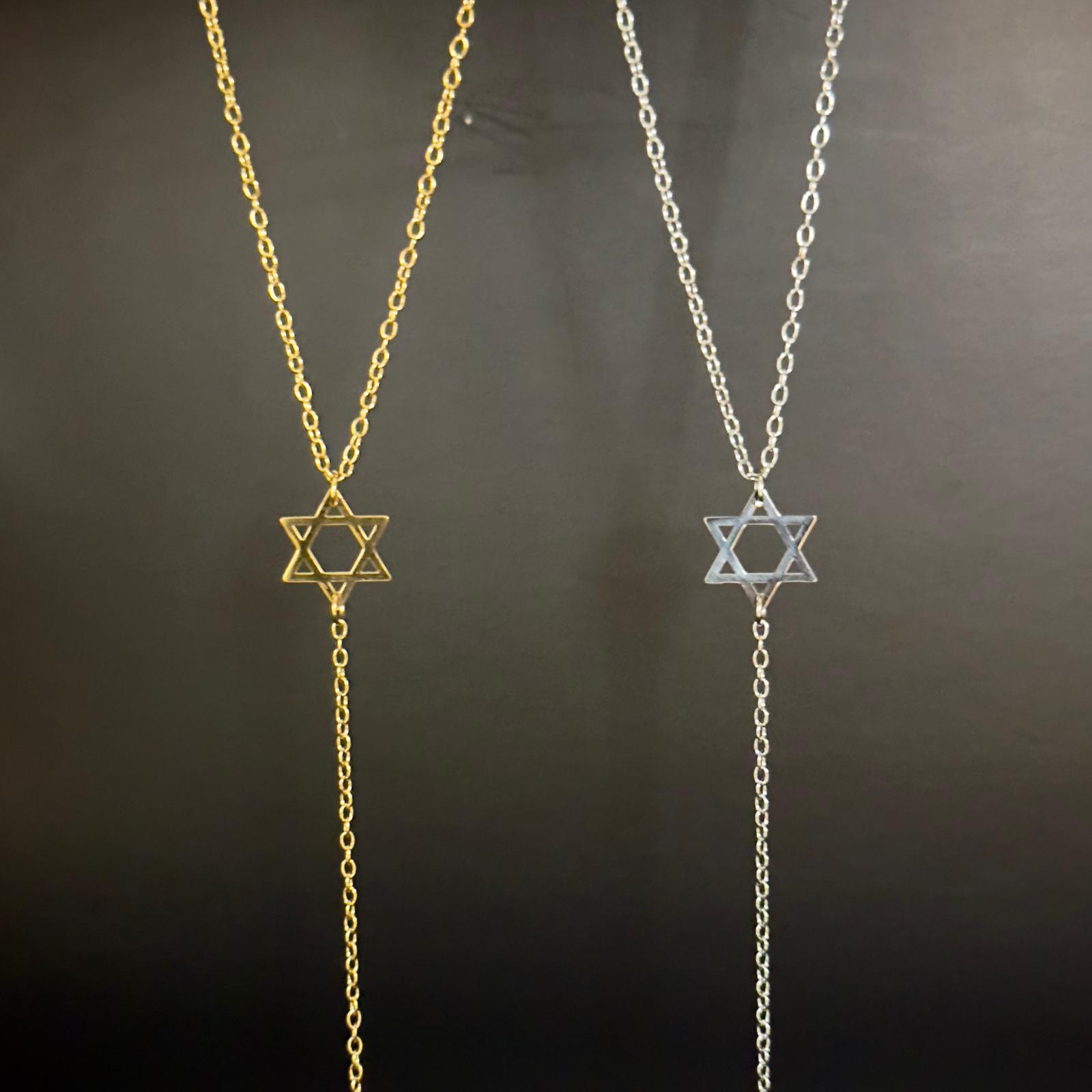 18K Gold Plated Star of David Lariat Necklace-1