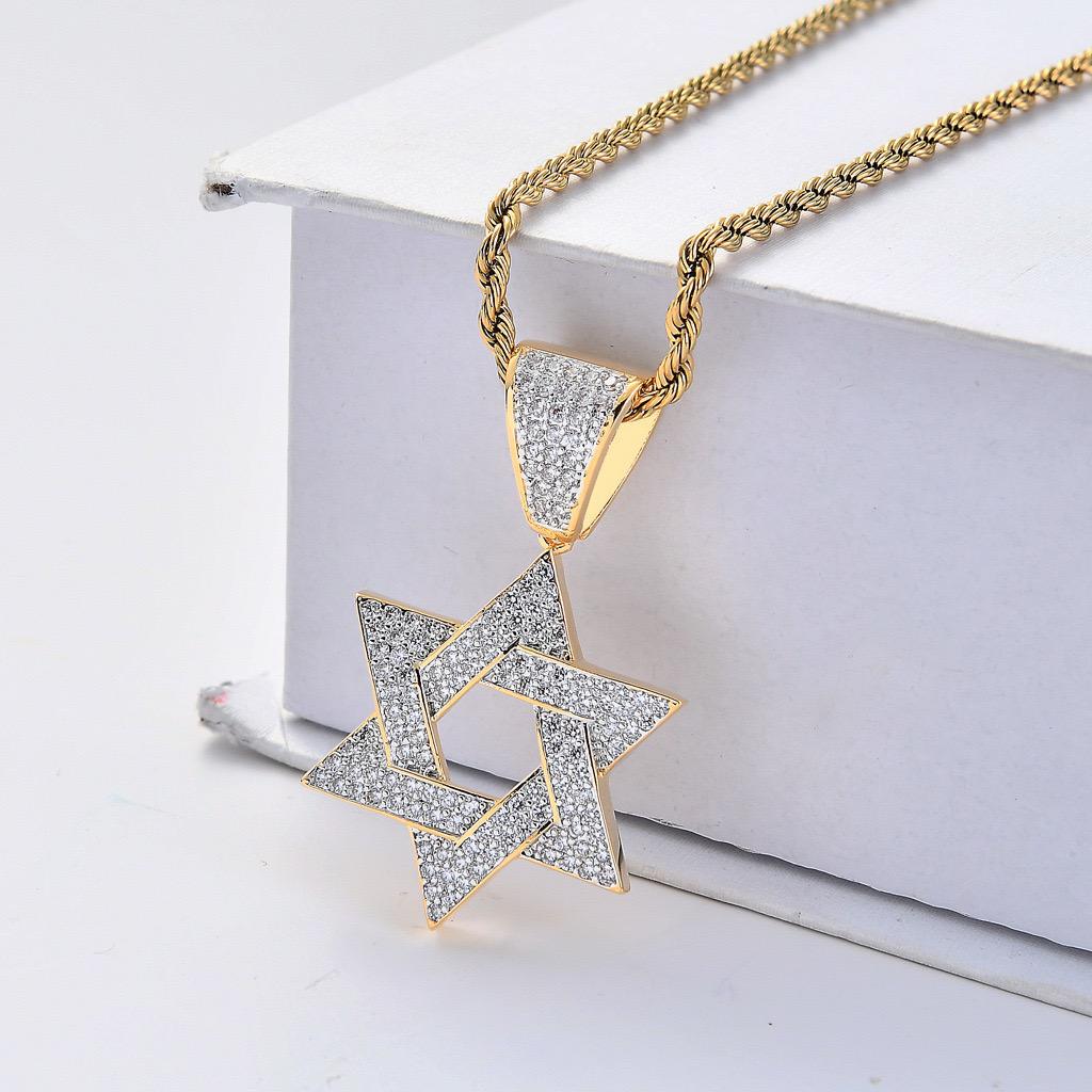 18K Gold Plated Star of David Pendant with Moissanite Stones