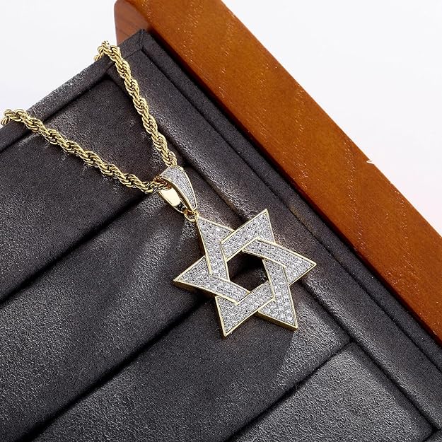 18K Gold Plated Star of David Pendant with Moissanite Stones