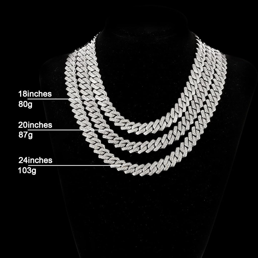 Cuban Link Chain for Men Women Iced Out Silver/Gold/Rose Gold Miami Cuban Necklace Bling Diamond Chain Hip Hop Jewelry with Gift Box
