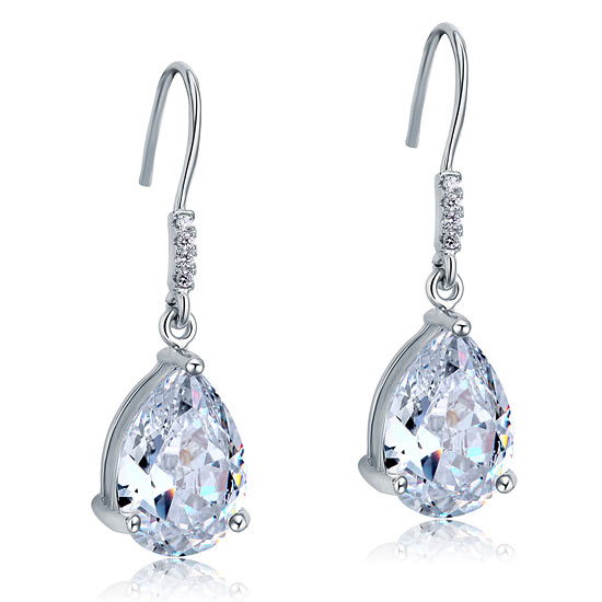 4 Carat Pear Cut Created Diamond Bridal Dangle Drop 925 Sterling Silver Earrings XFE8089