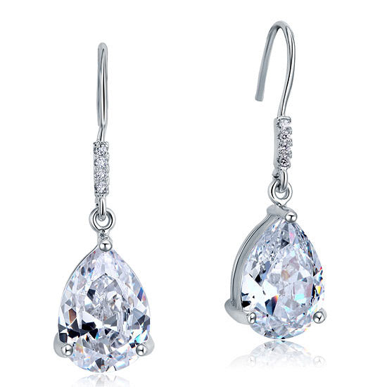 4 Carat Pear Cut Created Diamond Bridal Dangle Drop 925 Sterling Silver Earrings XFE8089