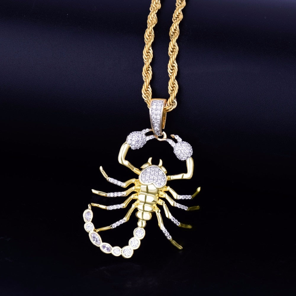 Animal Scorpion Hip Hop Pendant Necklace Chain Gold Color Bling Cubic Zircon Men's  Women Jewelry For Gift-0