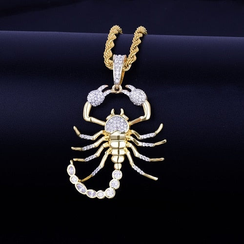 Animal Scorpion Hip Hop Pendant Necklace Chain Gold Color Bling Cubic Zircon Men's  Women Jewelry For Gift-3